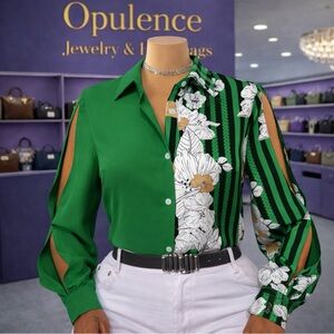 Striped Slit Sleeve Blouse